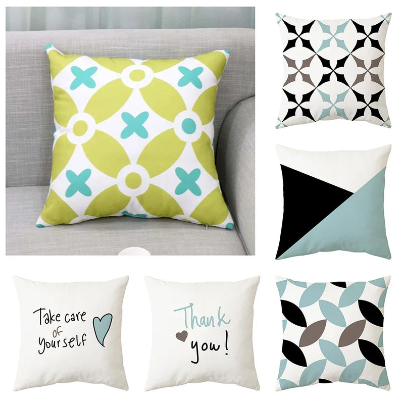 Axyaa Geometric Pattern Blue & White Pillow Case Home Decor Case