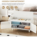 Axyaa Bamboo Storage Bench with Cushioned Seat, Double-Door Cabinet, 2-Tier Entryway Furniture