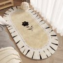Axyaa French Flower Creamy Oval Bedside Carpet Medieval Style Retro Soft Rug
