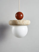 Axya Cream Led Chandelier for Bedroom, Small Stone Wood Pendant Lamp