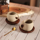 Axyaa 8oz Vintage Ins Style Beige Ceramic Mug Set with Wooden Tray & Coaster