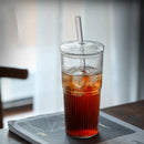 Axyaa Ins Stripe Glass Cup With Lid and Straw 600ml Drinkware - Transparent Glass