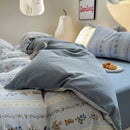 Axyaa Fresh Blue Floral Duvet Cover Set - Wrinkled Yann Bedding in Washing Cotton
