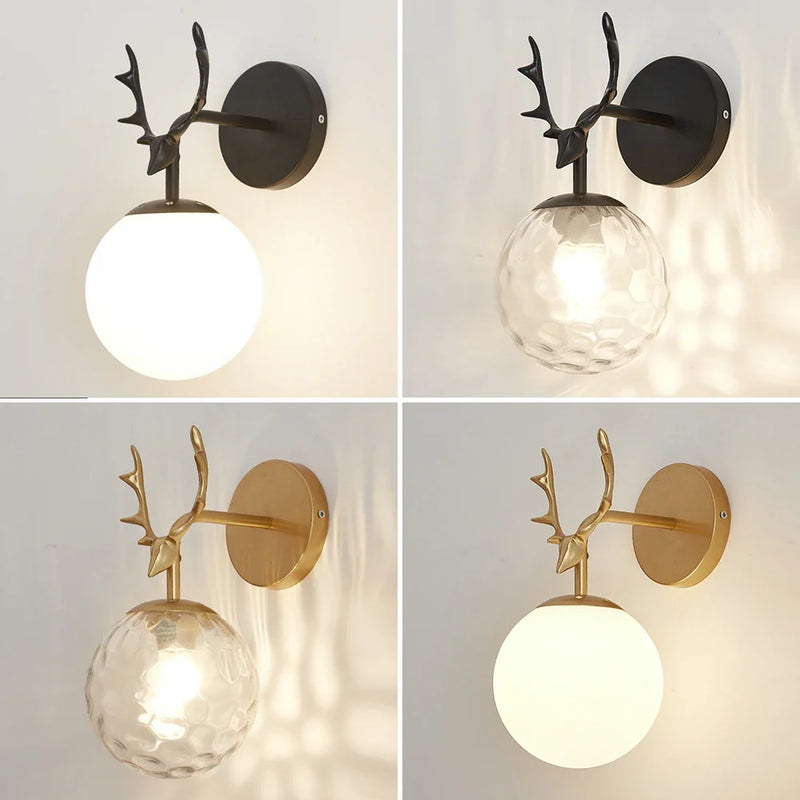 Axyaa Vintage Round Wall Sconce Black Golden E27 Bedside Lamp Retro Living Room Lighting