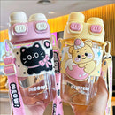 Axyaa Kawaii Cat Bear Kids Water Bottle With Straw - BPA Free, Cute Tumbler