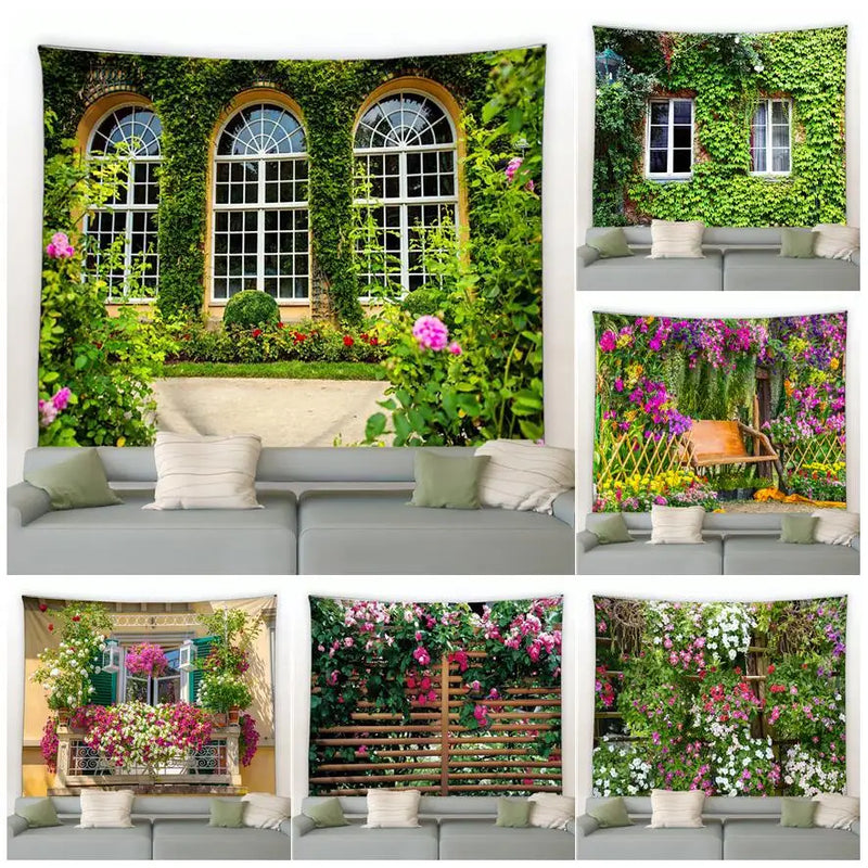 Axyaa Flower Tapestry: Garden Wall Hanging and Outdoor Home Decor