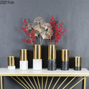Axyaa Imitation Marble Gold Metal Vase & Artificial Flowers Decor - Desk Decoration Craft