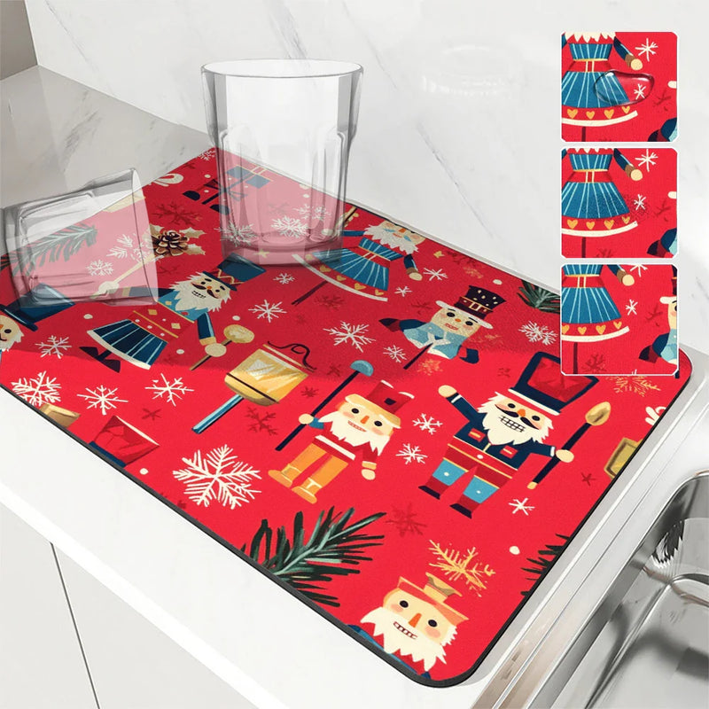 Axyaa Christmas Diatoms Non-slip Absorbent Coffee Bar Drying Mat