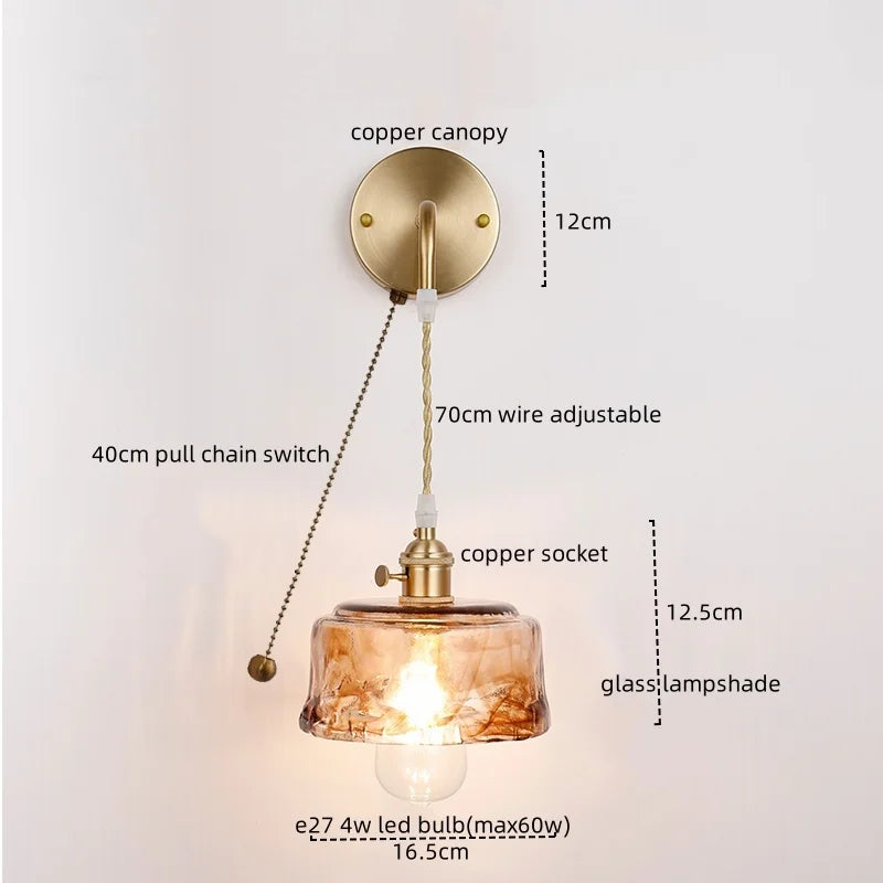 Axyaa Nordic Copper Glass LED Wall Light for Living Room, Bedroom, Bar - Modern Design