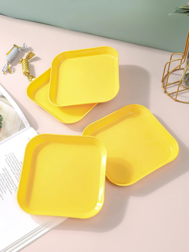 Axyaa Yellow Plastic Snack Plate Set for Home Kitchen Restaurant Dessert Fruit