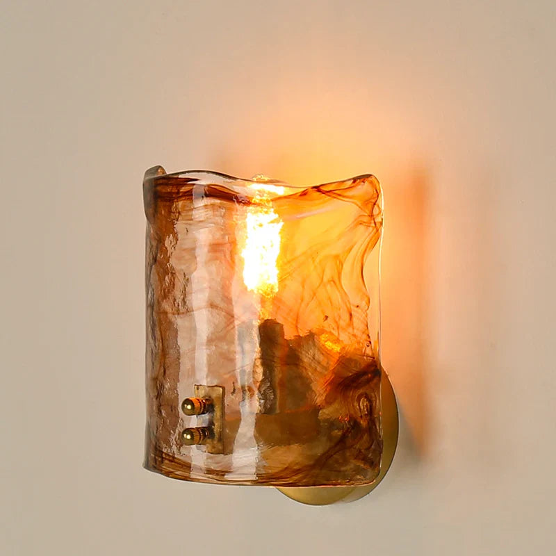 Axyaa Glass LED Wall Sconce Light Pull Chain Copper Applique Murale