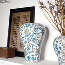 Axyaa Blue & White Vase: Retro Floral Texture, Table Decor, Aesthetic Room Accent