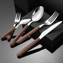 Axyaa Stainless Steel Wooden Handle Cutlery Set - Knife Fork Spoon Teaspoon