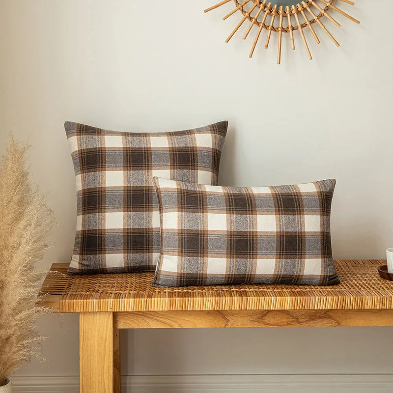 Axyaa Plaid Autumn Pillow Cover 18X18inch Brown Yellow Rustic Red Sofa Chair