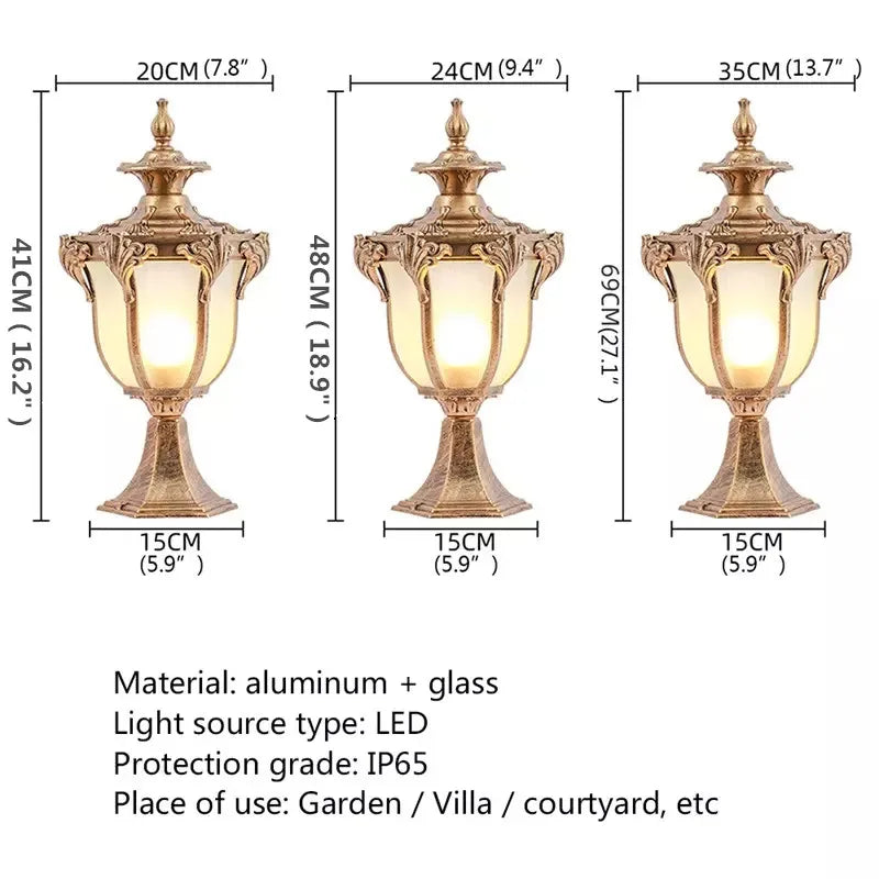 Axyaa Retro Outdoor Wall Light - Waterproof IP65 Pillar Post Lamp in Classical Design