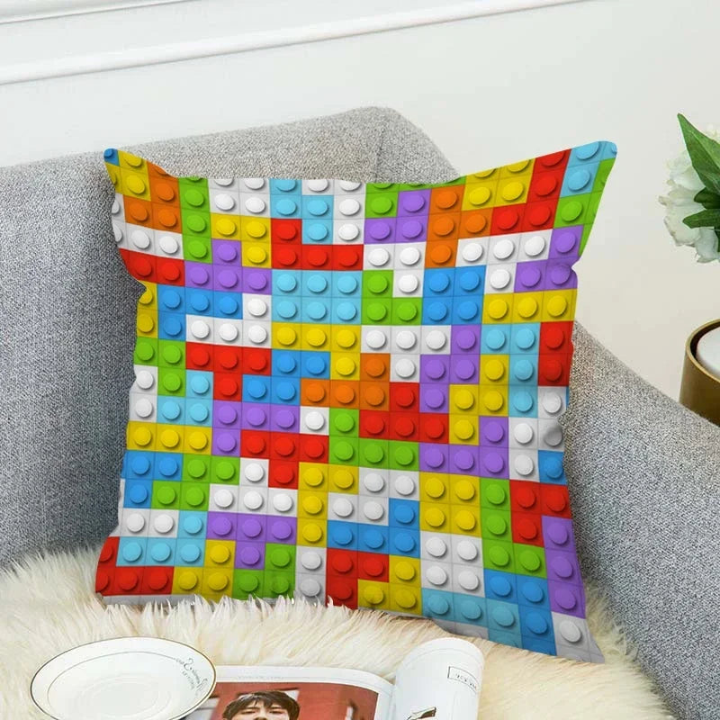 Axyaa Building Blocks Cushion Cover - 45*45 Decorative Pillowcase for Bed & Lounge Chairs
