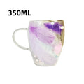 Axyaa Feather Glass Cups Set of 2 with Handles, Double Wall Design