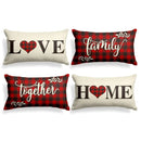 Axyaa Red Black Plaid Valentine’s Day Linen Pillow Cover 30x50 40x60