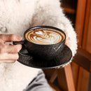 Axyaa Frosted Stone Ceramic Latte Flower Cup - Retro Luxury Black & White Mug