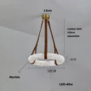 Axyaa Classic Marble Ring Chandelier LED Pendant Light Fixture Brown Leather Belt Lamp