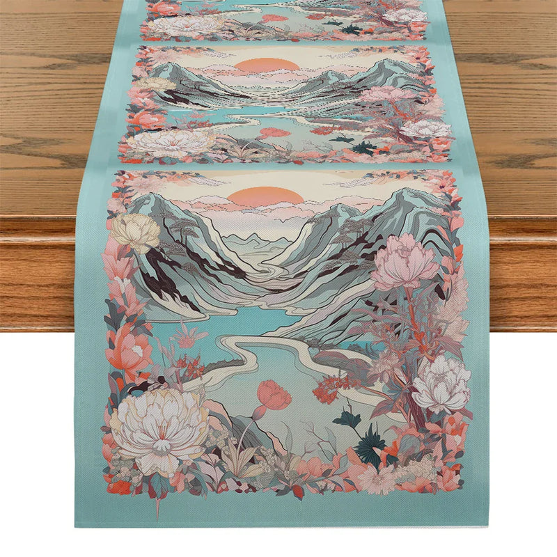 Axyaa Floral Table Runner for Kitchen Dining Room Holiday Party Decoration