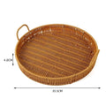 Axyaa Handwoven Rattan Basket with Handle - Food Storage Tray, Wicker Storage Organizer