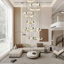 Axyaa Large Crystal Ceiling Pendant Light Fixture Luxury Villa Stairwell Decor Gold
