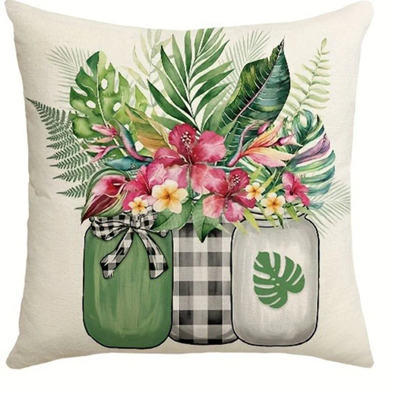 Axyaa Flower Bottle Bow Printed Pillowcase - Living Room Decoration