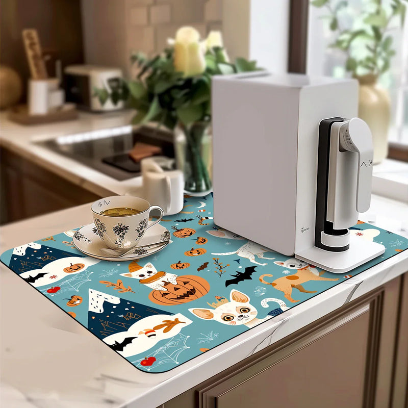 Axyaa Halloween Pumpkin Absorbent Anti-slip Drying Mat for Kitchen and Bathroom