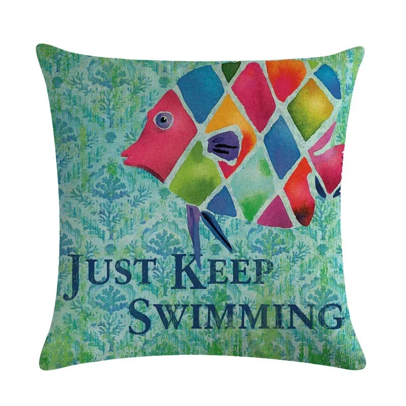 Axyaa Cartoon Sea Pattern Cushion Cover 45*45cm Living Room Sofa Decor Pillowcase