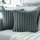 Axyaa White Green Rabbit Hair Cushion Cover Set - Modern Luxury Sofa Pillows