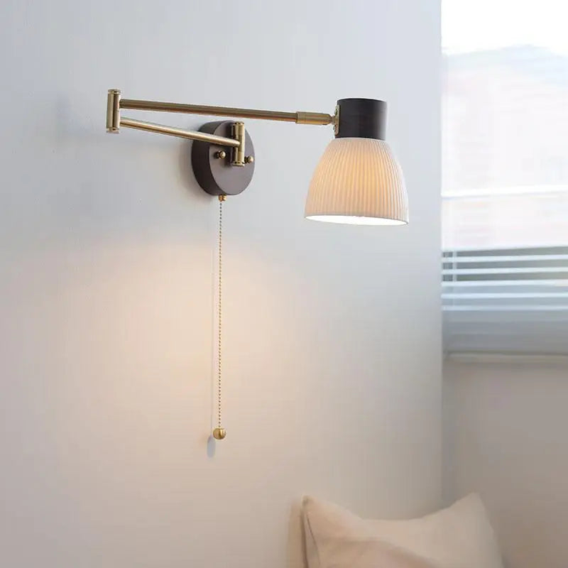 Axyaa Ceramic LED Wall Lamp, Swing Arm Rotate White Interior Light