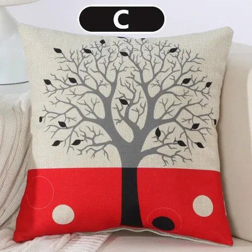 Axyaa Black Red Tree Cotton Linen Throw Pillow Cover Decor Home Sofa Bed Decorative