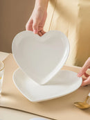 Axyaa White Heart Ceramic Plate Set - Irregular Home Kitchen Dishes & Bowls