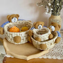 Axyaa Cute Bear Storage Basket Mini Woven Desktop Organizer Home Decor