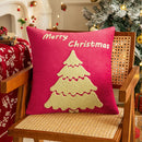 Axyaa Christmas Tree Velvet Embroidered Pillowcase in Red and Green