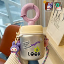 Axyaa 580ML Cute Glass Water Bottle With Straw, Tea Separation, Portable for Girls
