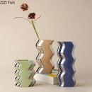 Axyaa Wavy Ceramic Vase Silver Plated Abstract Art Plant Pot Flowers Room Decor