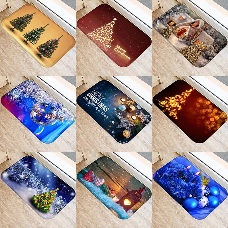 Axyaa Christmas Balls Tree Printed Door Mat Non-Slip Floor Carpet)((((