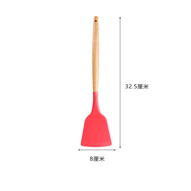 Axyaa Silicone Cooking Spatula Turner with Wooden Handle - Home Kitchen Utensil