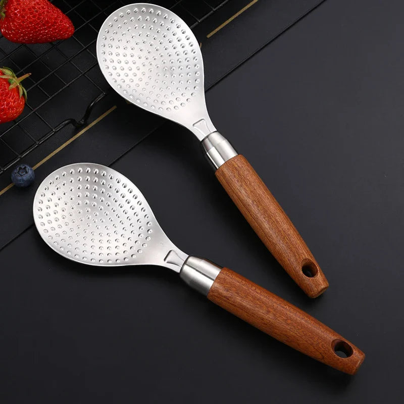 Axyaa Stainless Steel Rice Spoon with Wooden Handle