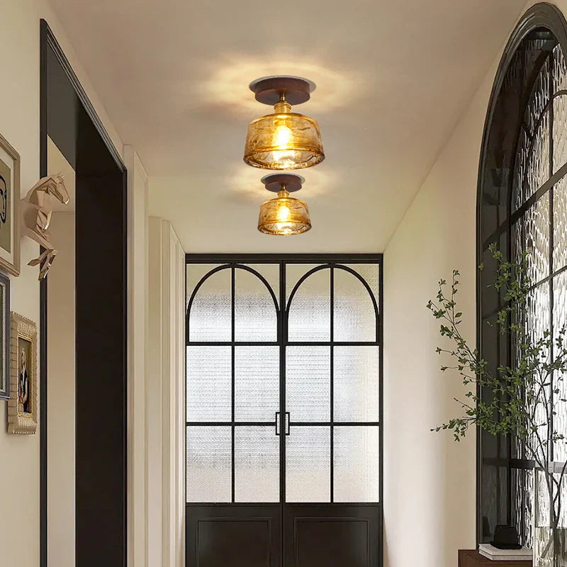 Axyaa Copper Wood LED Ceiling Lamp Modern Indoor Lighting Fixtures