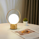 Axyaa Brass Glass Ring Table Lamp with Charging Night Light