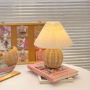 Axyaa Pleated Rattan LED Table Lamp for Home Office Decor and Night Light
