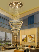 Axyaa Starry Crystal Chandelier – Elegant Long Stair Pendant Light for Wedding and Hotel Decor