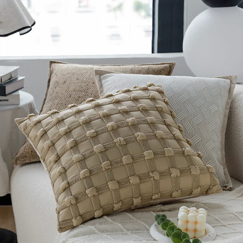 Axyaa Plaid Cushion Cover for Sofa Decor 45x45 Cream Style Home Living Room Pillow