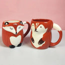 Axyaa Ceramic Fox Coffee Mug with Lid - Couple Animal Decoration Tea Cup