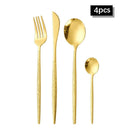 Axyaa Gold Hammered Cutlery Set - Stainless Steel, Dishwasher Safe
