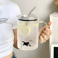Axyaa Glass Water Bottle with Lid and Straw - 1000ml Cute Kawaii Design