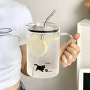 Axyaa Cute Glass Cup with Lid & Straw: Large Tea Coffee Mug for Home & Office